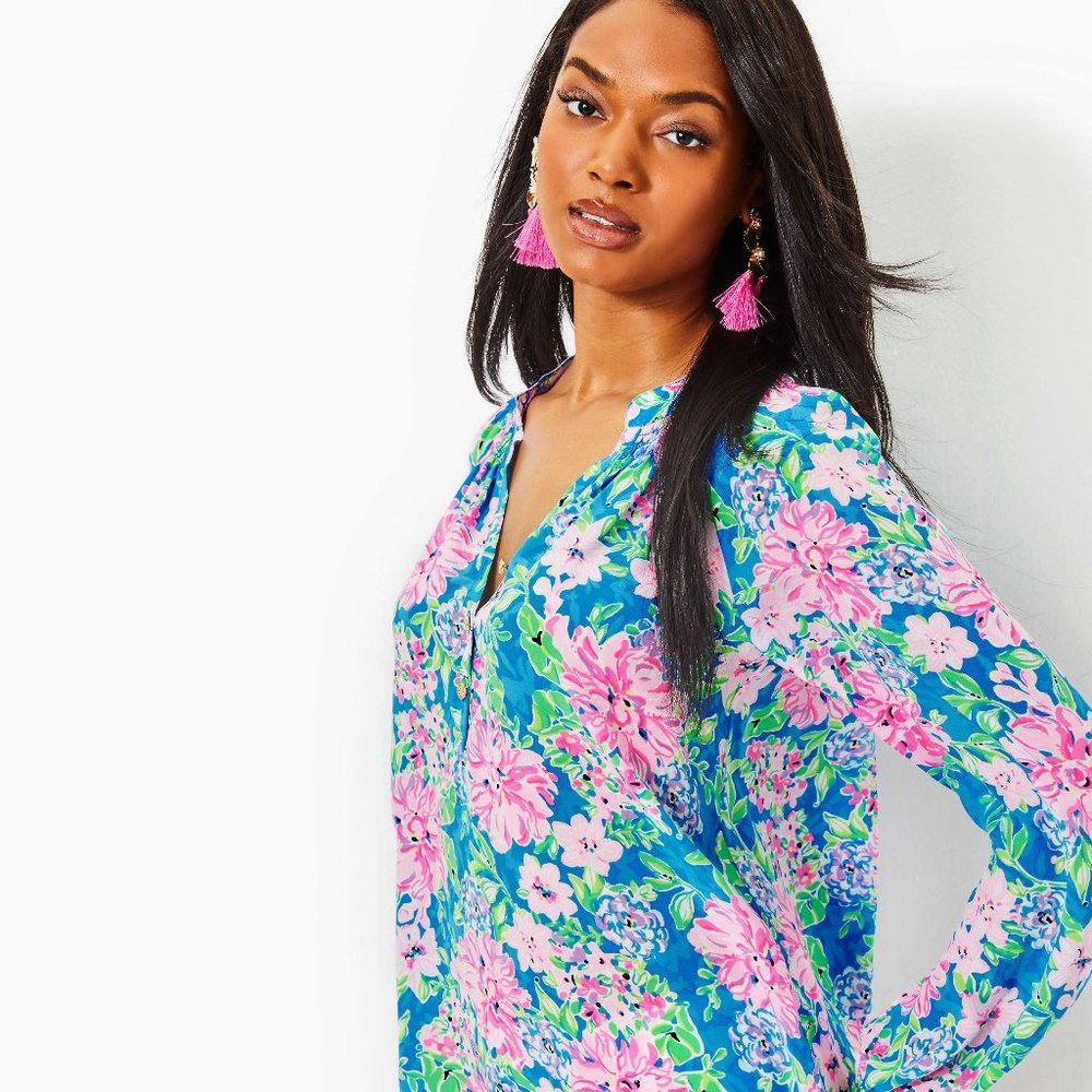Lilly Pulitzer Elsa Silk Top, Multi Spring In Your Step - Picture 1 of 9